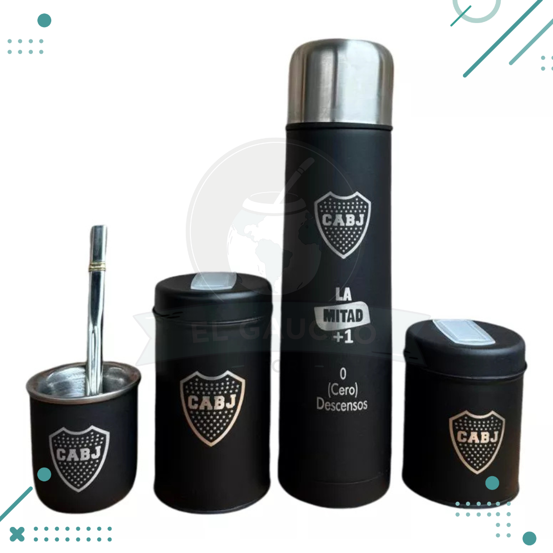 Set Matero Completo Grabado – Termo Acero, Yerb. Azuc. Mate y Bombilla (BOCA JUNIORS) (500ml)