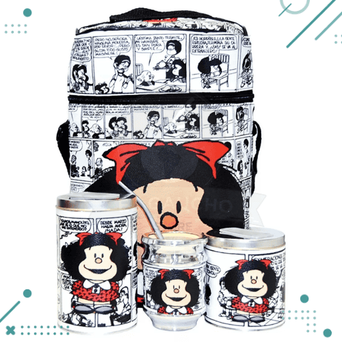 Kit Matero “Mafalda” Bolso+Yerbera(lata)+Azucarera(lata)+Mate+Bombilla