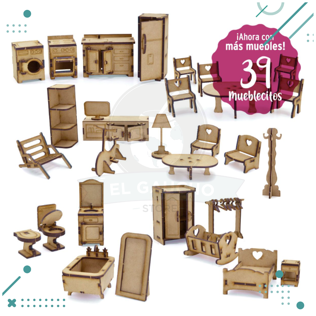 Set de Muebles Para Muñequitas – 39 unidades Fibrofácil